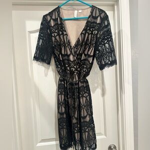 Tacera Beige dress with black lace style pattern- Size large